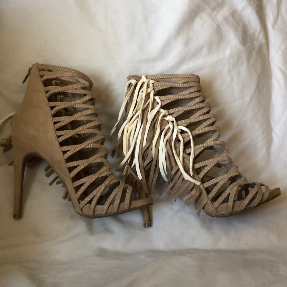 Wild Diva Lounge fringe ankle heels